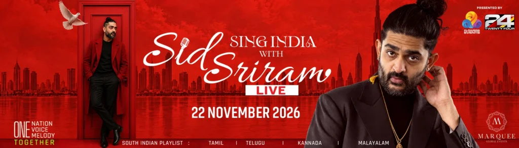 پوستر کنسرت سید سریرام — Sing India در دبی — 2026-11-22